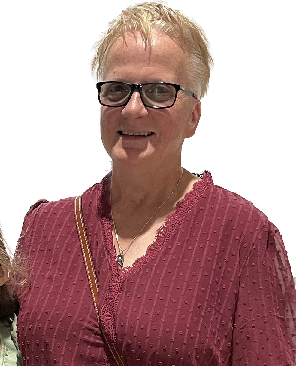 a person wearing glasses and a red shirt